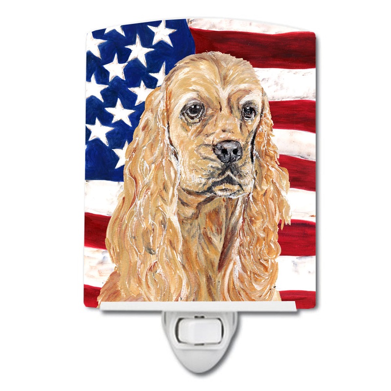 Buff Cocker Spaniel with American Flag Ceramic Night Light SC9514CNL