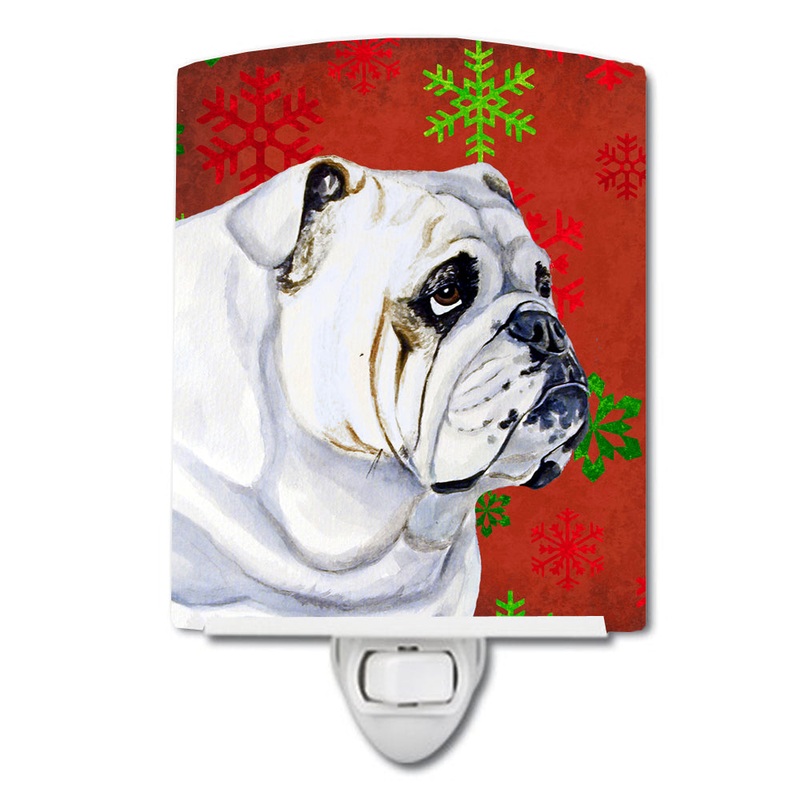 Bulldog English Red and Green Snowflakes Holiday Christmas Ceramic Night Light LH9319CNL