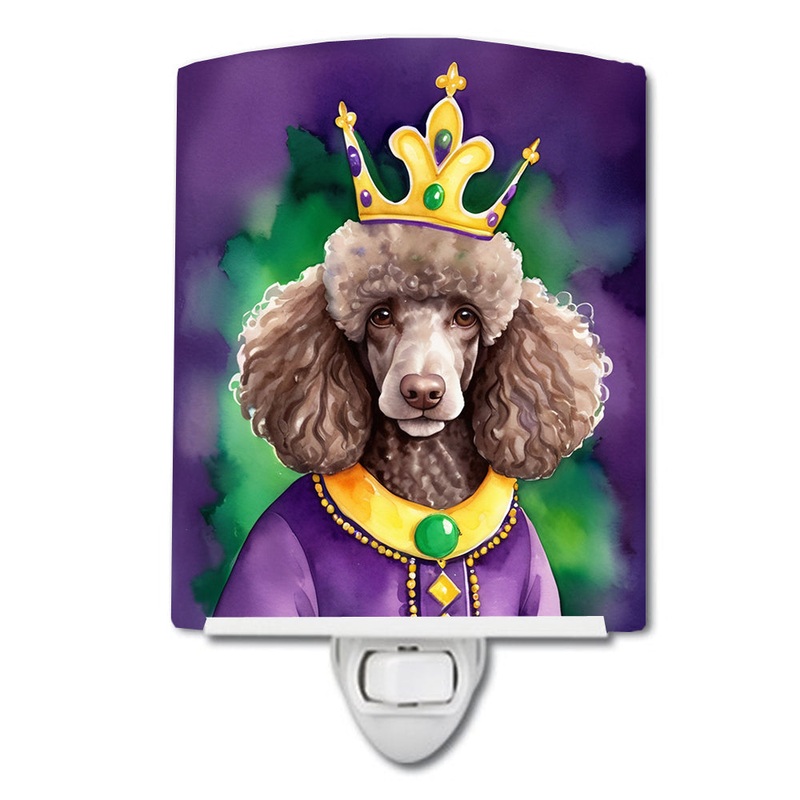 Chocolate Poodle King of Mardi Gras Ceramic Night Light