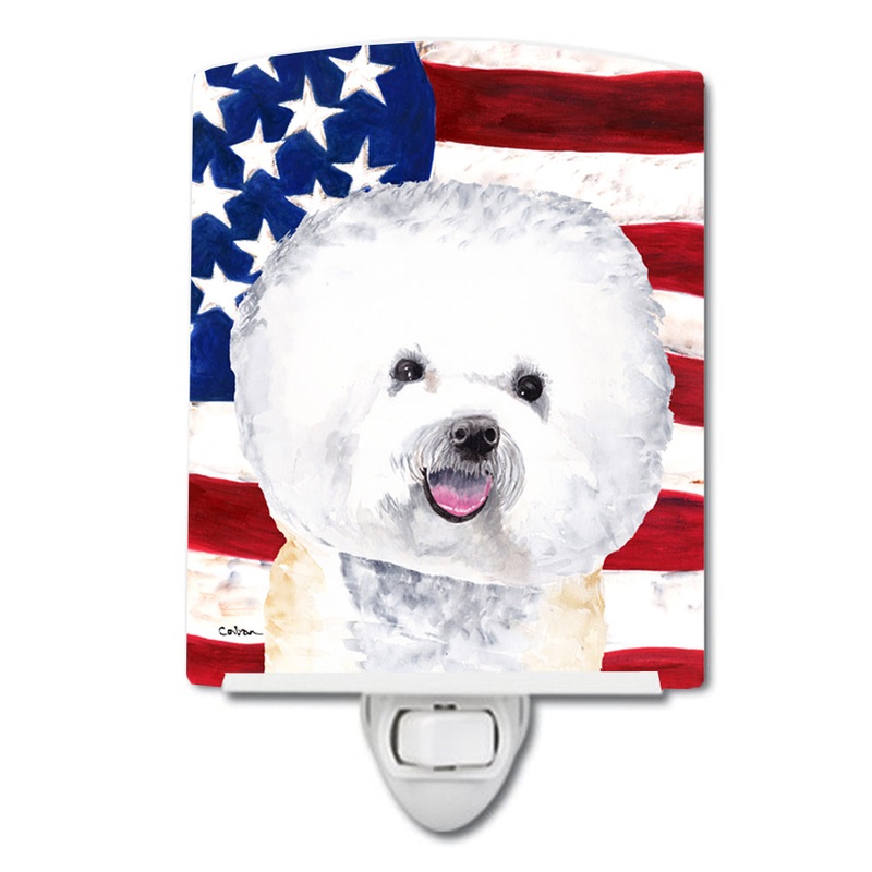 USA American Flag with Bichon Frise Ceramic Night Light SC9014CNL