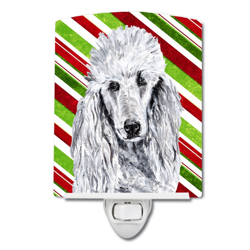 White Standard Poodle Candy Cane Christmas Ceramic Night Light SC9799CNL