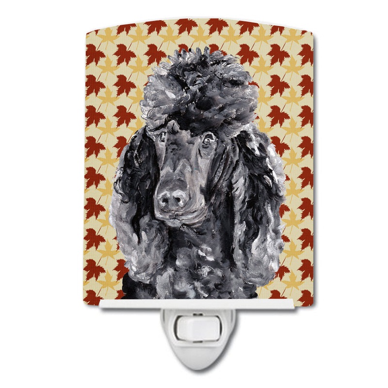 Black Standard Poodle Fall Leaves Ceramic Night Light SC9674CNL