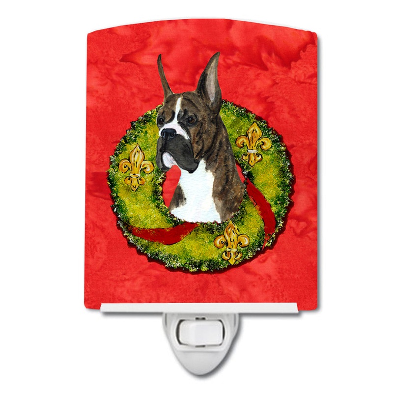 Brindle Boxer Cristmas Wreath Ceramic Night Light SS4195CNL
