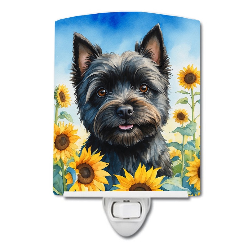 Cairn Terrier in Sunflowers Ceramic Night Light