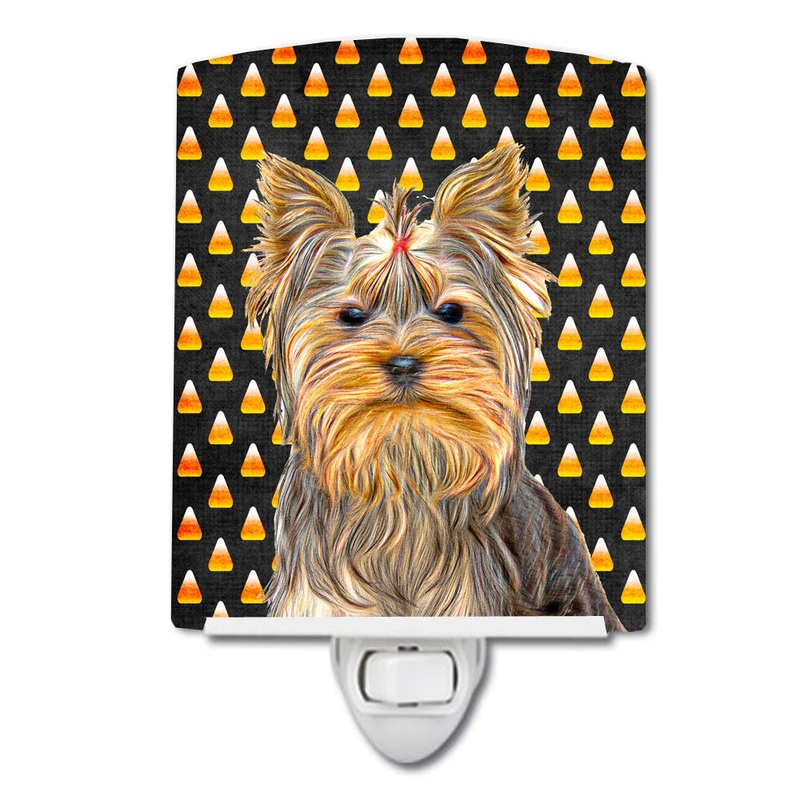 Candy Corn Halloween Yorkie / Yorkshire Terrier Ceramic Night Light KJ1212CNL