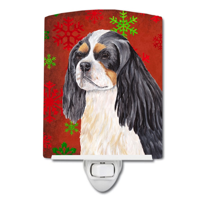 Cavalier Spaniel Red and Green Snowflakes Holiday Christmas Ceramic Night Light SC9431CNL