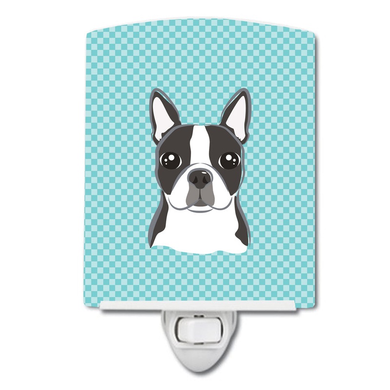 Checkerboard Blue Boston Terrier Ceramic Night Light BB1141CNL