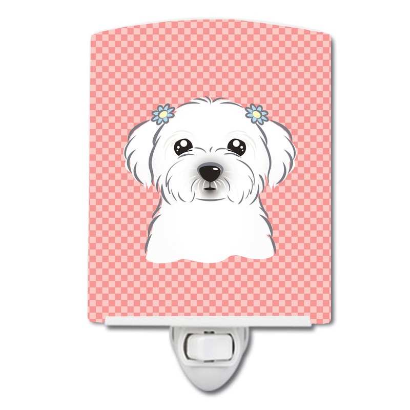 Checkerboard Pink Maltese Ceramic Night Light BB1208CNL