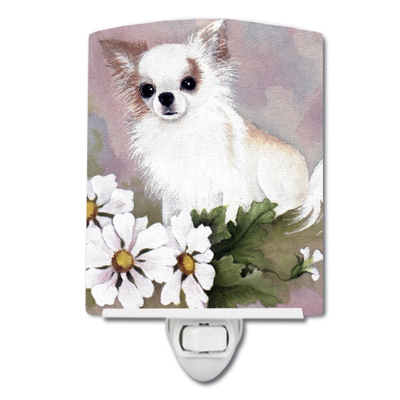 Chihuahua White Flowers Ceramic Night Light MH1019CNL
