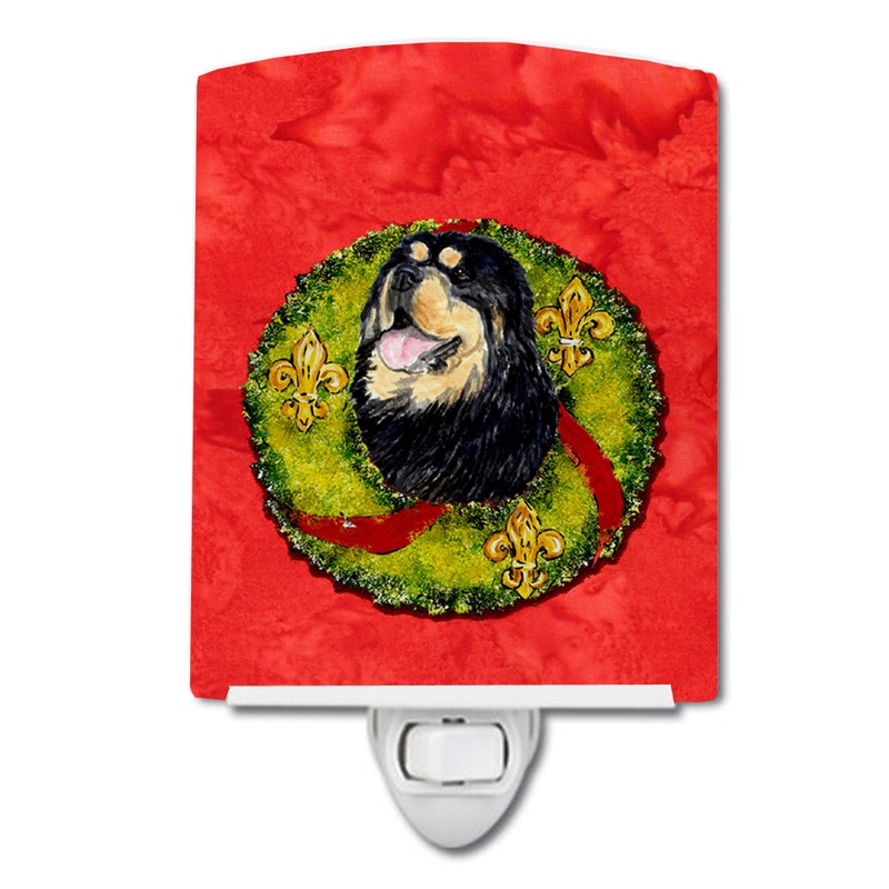 Tibetan Mastiff Cristmas Wreath Ceramic Night Light SS4199CNL