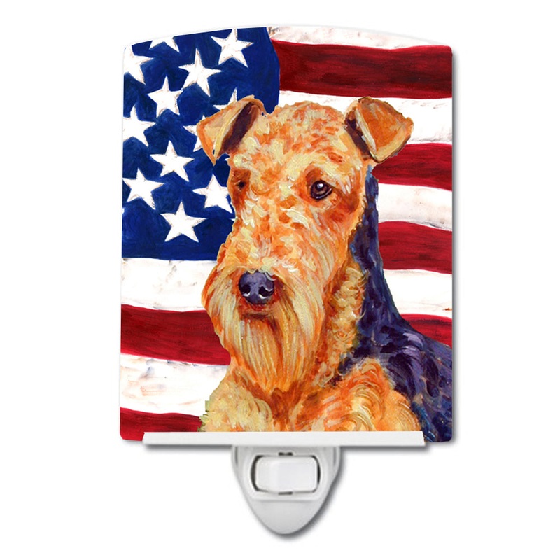 USA American Flag with Airedale Ceramic Night Light LH9005CNL