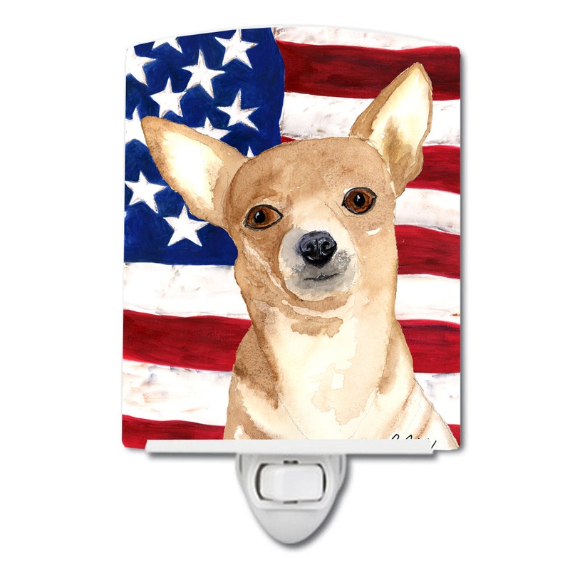 USA American Flag with Chihuahua Ceramic Night Light RDR3009CNL