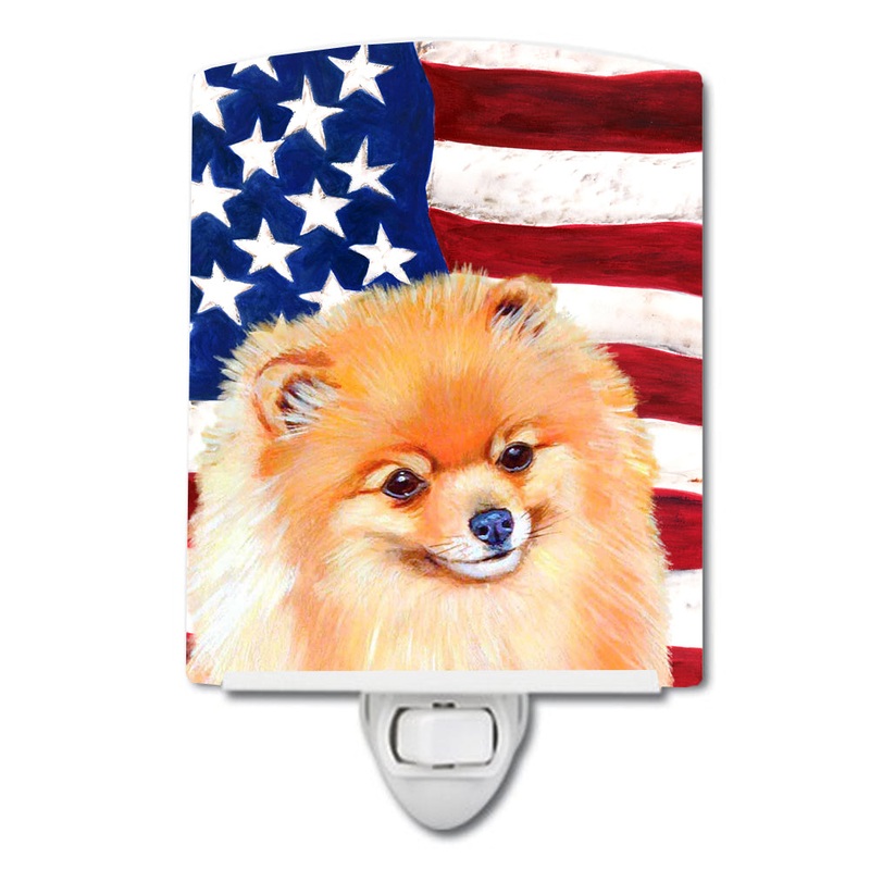 USA American Flag with Pomeranian Ceramic Night Light LH9034CNL
