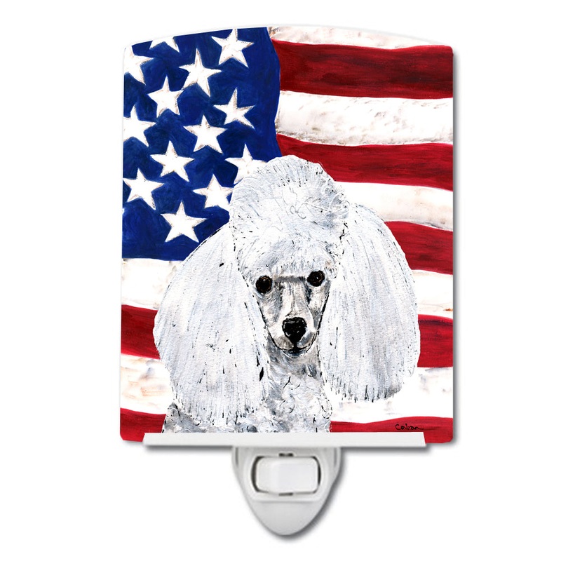 White Toy Poodle with American Flag USA Ceramic Night Light SC9629CNL