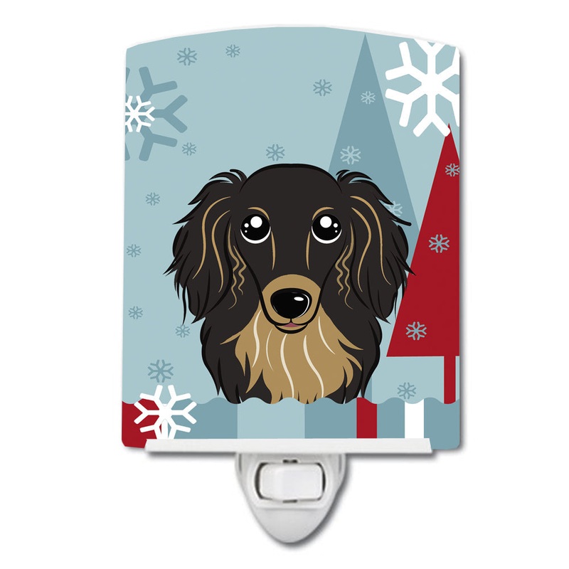 Winter Holiday Longhair Black and Tan Dachshund Ceramic Night Light BB1709CNL