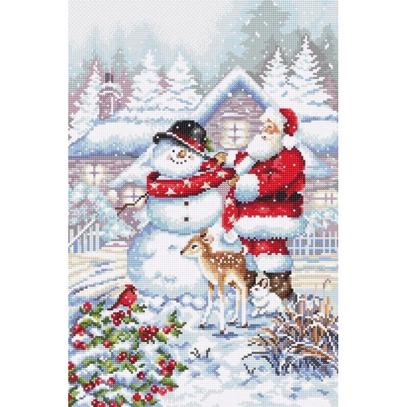 Counted Cross Stitch Kit Snowman and Santa L8015