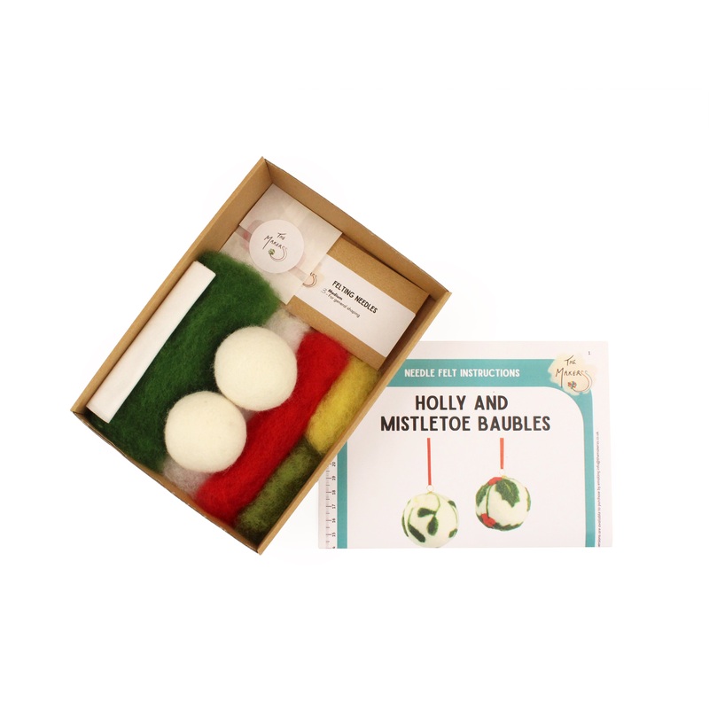 Felting Kit - Holly & Mistletoe Bauble Needle Felt Kit