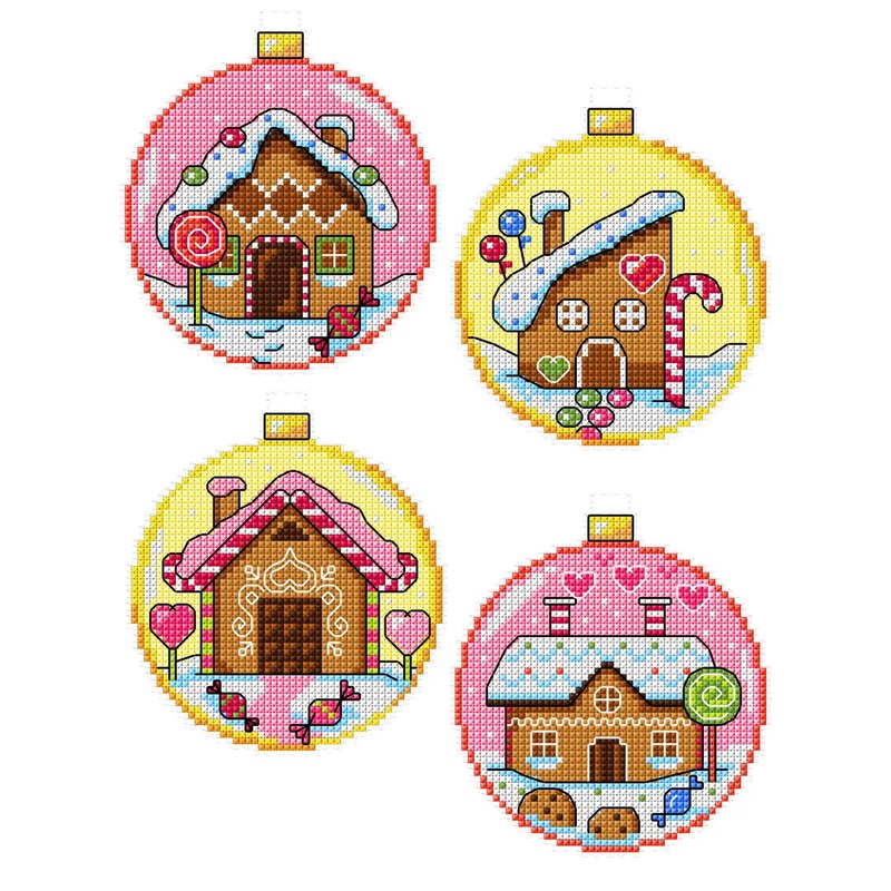 "Gingerbread Houses Baubles pink" 167CS Counted Cross-Stitch Kit