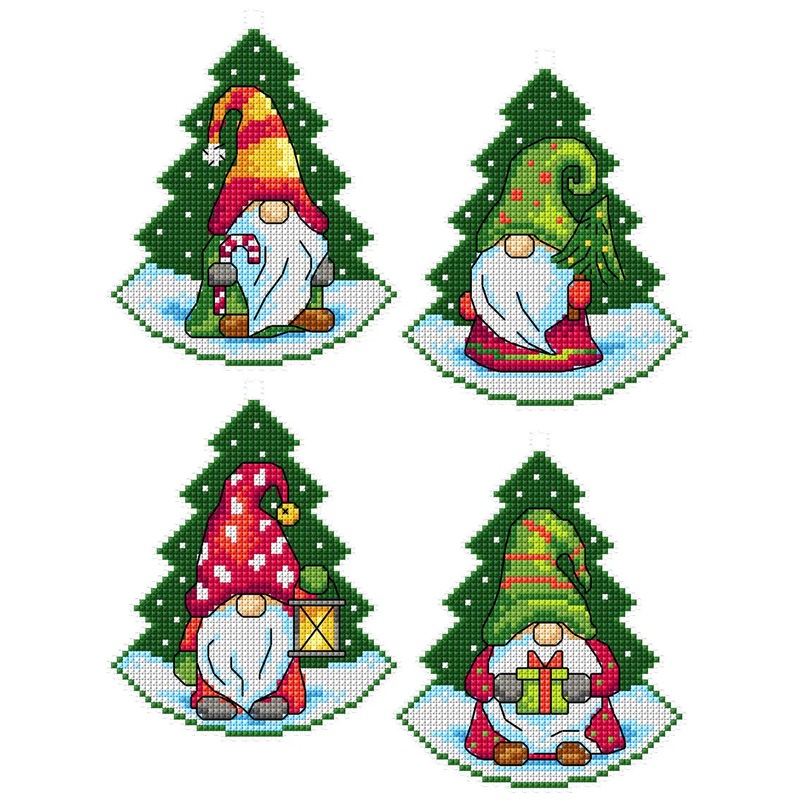 Gnomes inside Christmas Trees 184CS Counted cross stitch kit with plastic canvas