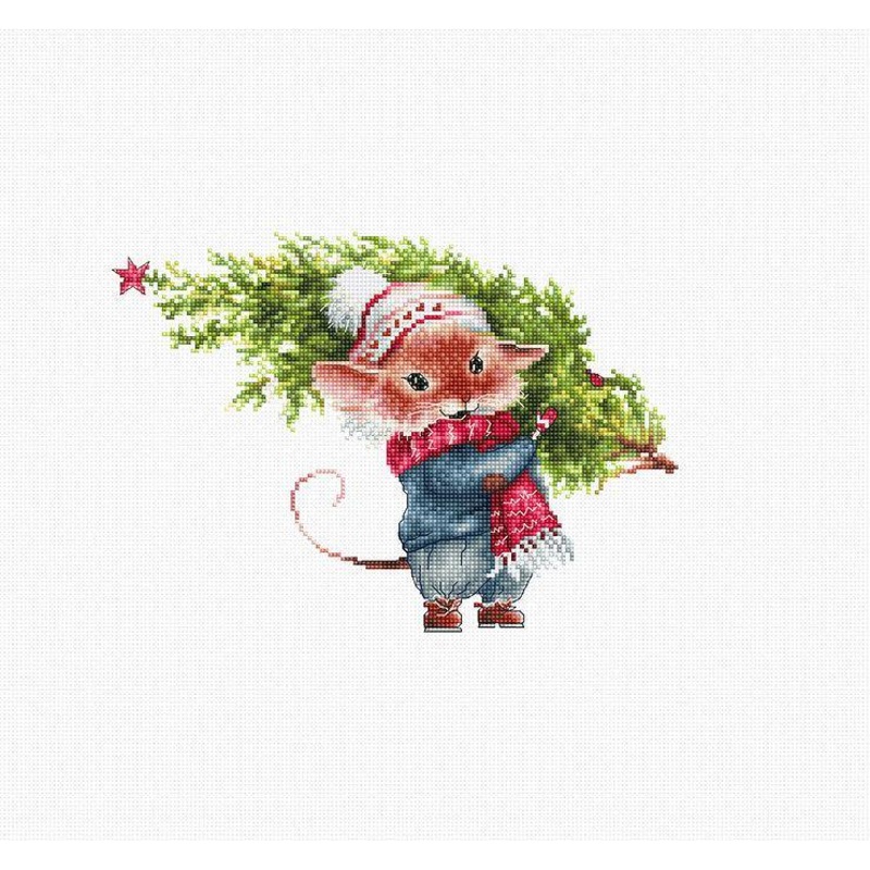 Mouse with fir tree B1169L Counted Cross-Stitch Kit