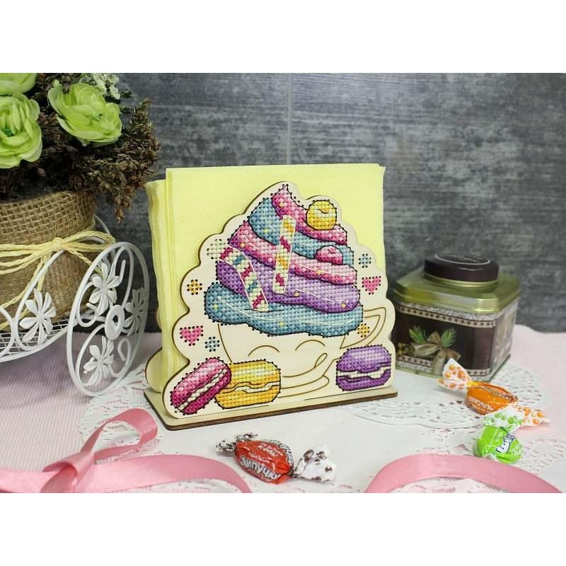 Napkin Holder Cake O-023 Counted Cross Stitch Kit on Plywood