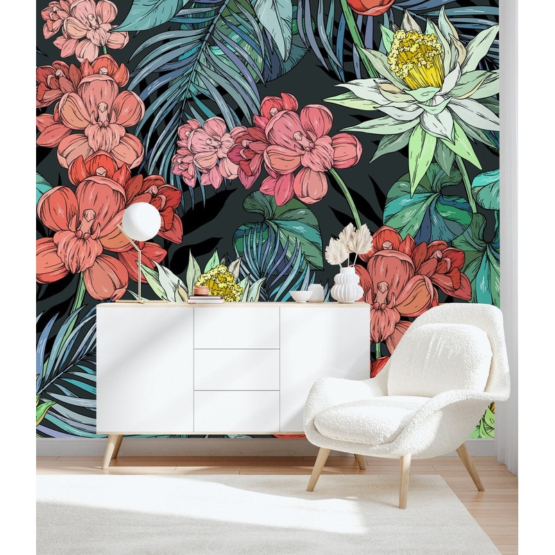 Colorful Flowers on Dark Wallpaper