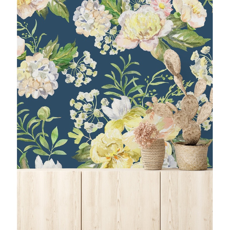 Contemporary Modern Dark Wallpaper with Light Flowers