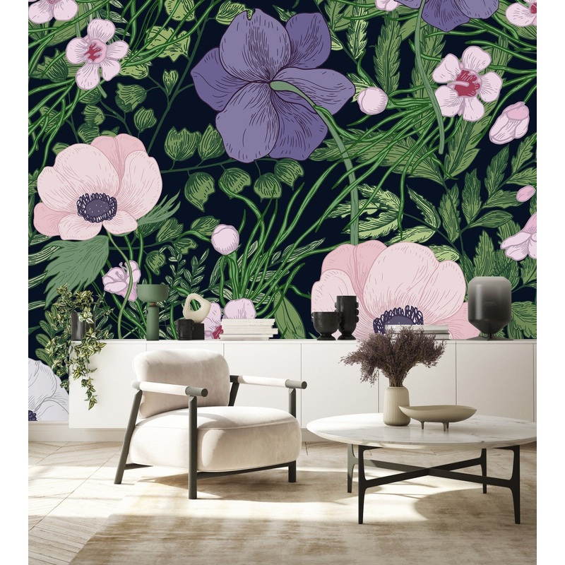 Dark Wallpaper with Flowers