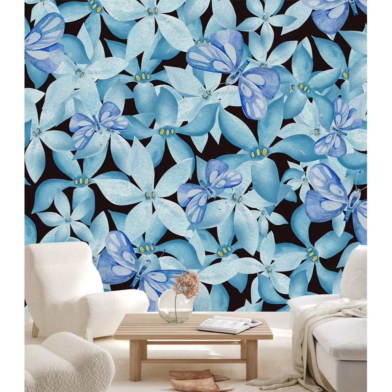 Dark Wallpaper with Flowers and Butterflies