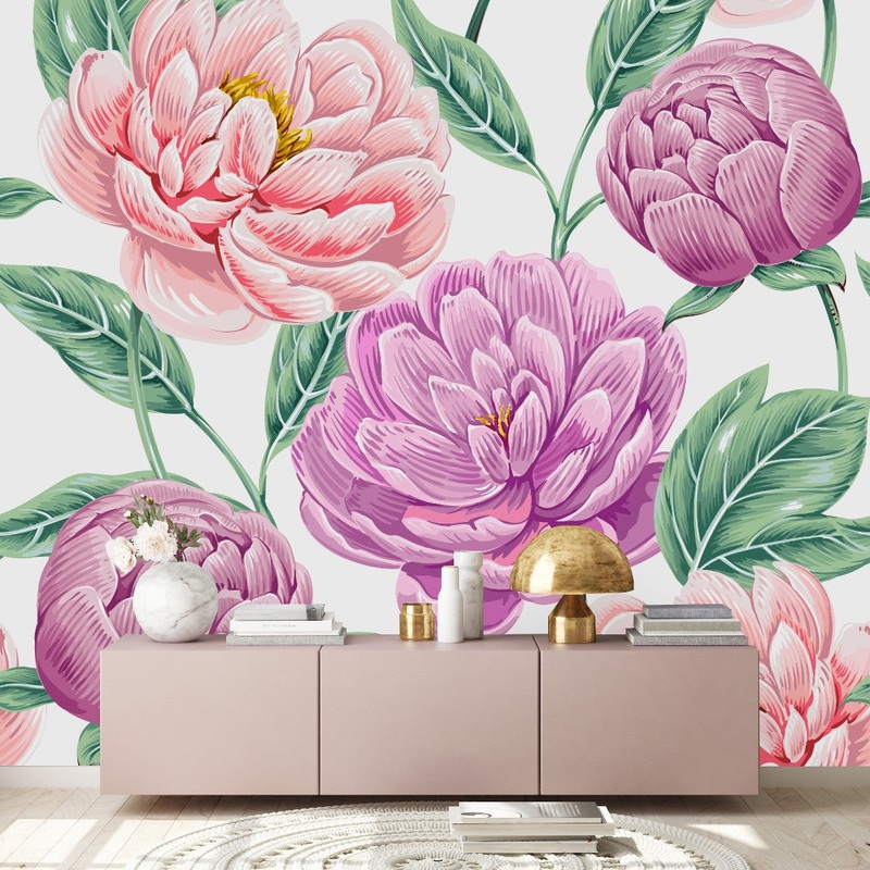 Elegant Modern Pink Peonies Wallpaper