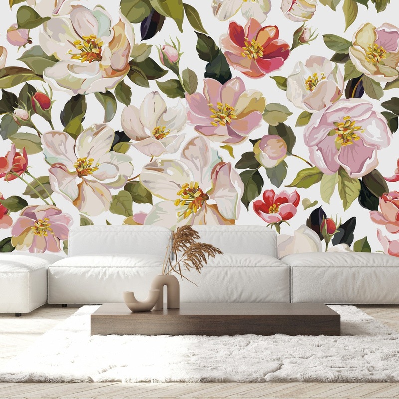 Fashionable Pink and White Flowers Wallpaper