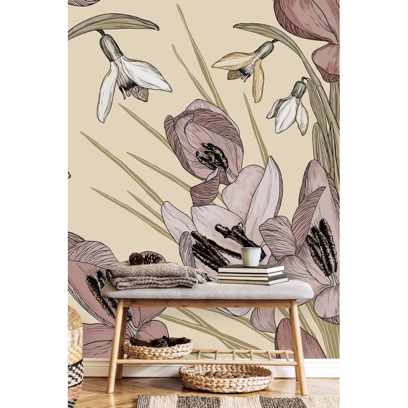 Floral Beige Wallpaper