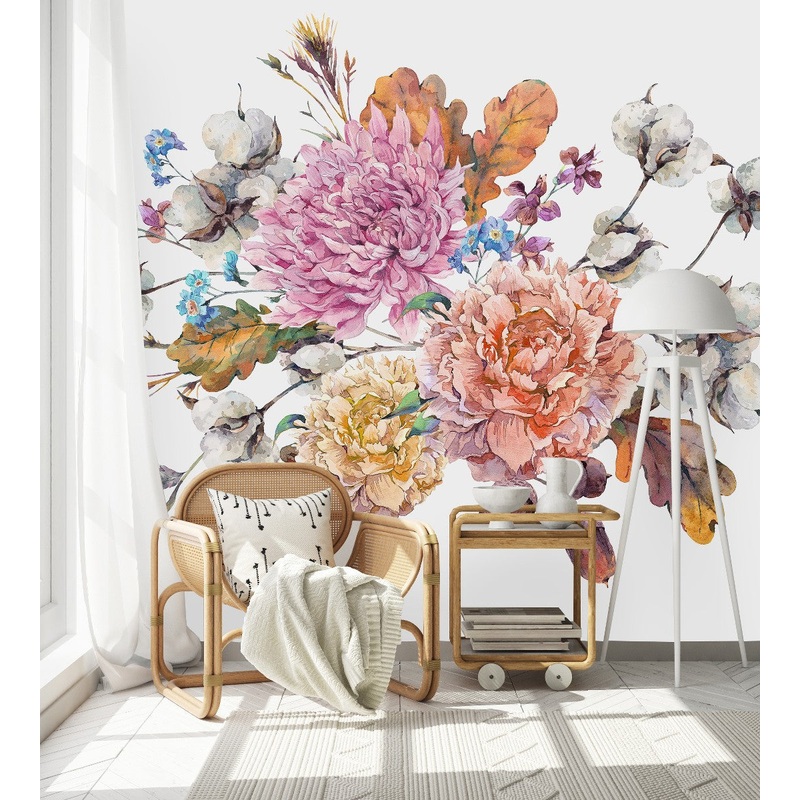 Flowers and Cotton Wallpaper
