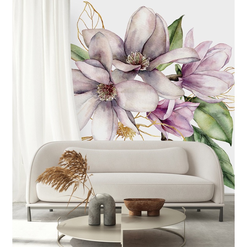 Flowers with Gold Lines Wallpaper