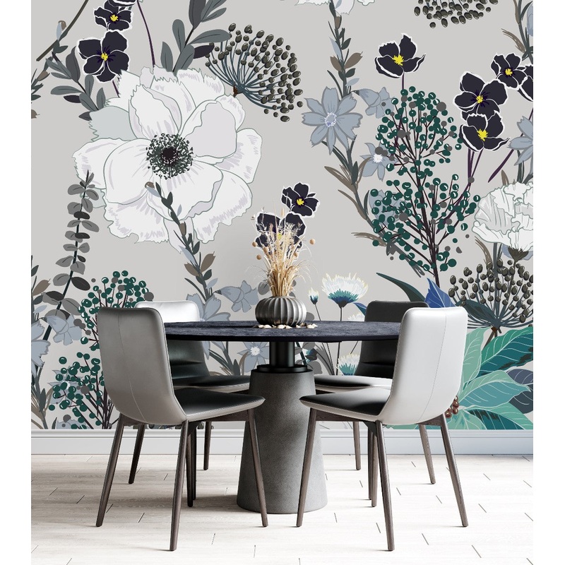 Grey Floral Wallpaper