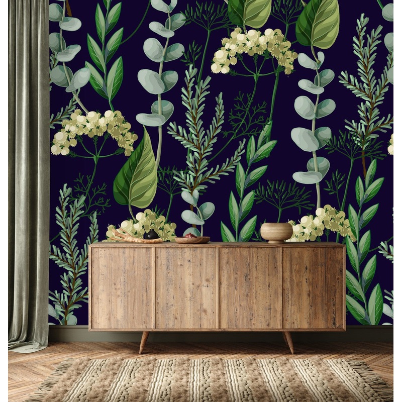Herbal Leaves on Dark Background Wallpaper