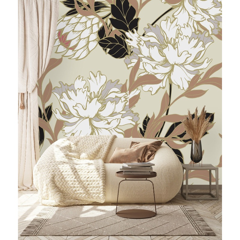 Modish Beige Floral Wallpaper Fashionable