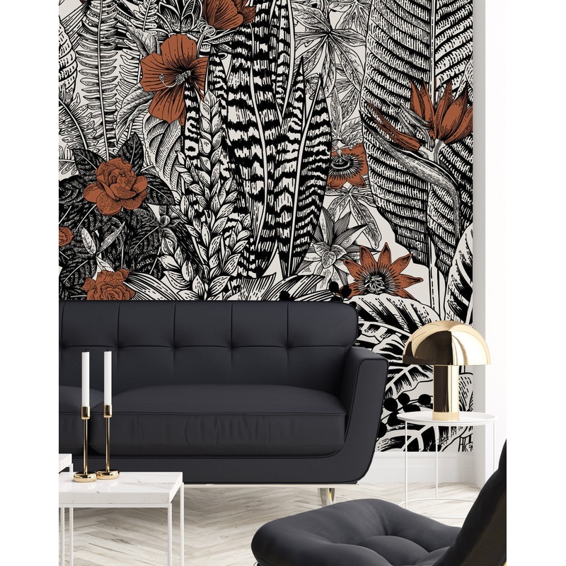 Modish Black and White Leaves Wallpaper Tasteful