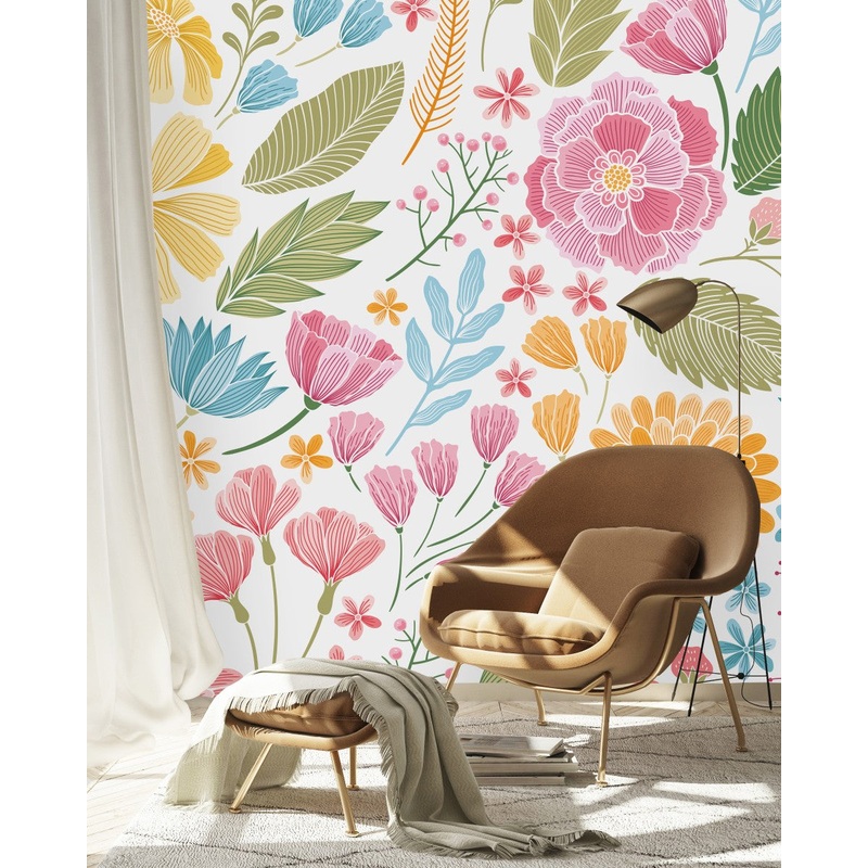 Modish Modern Summer Flowers Wallpaper