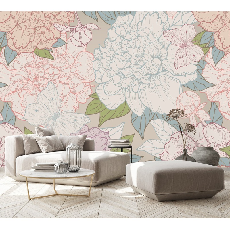 Pastel Colors of Peonies Wallpaper