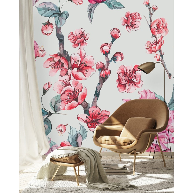 Peonies and Sakura Tree Wallpaper