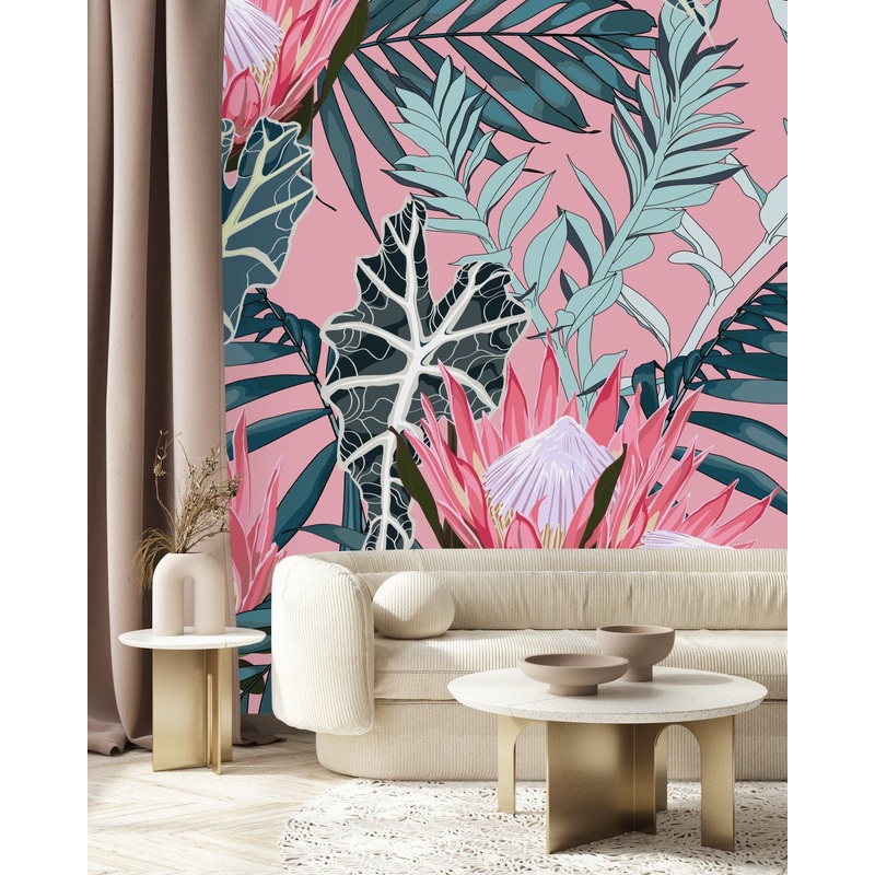 Pink Wallpaper with Pink Protea