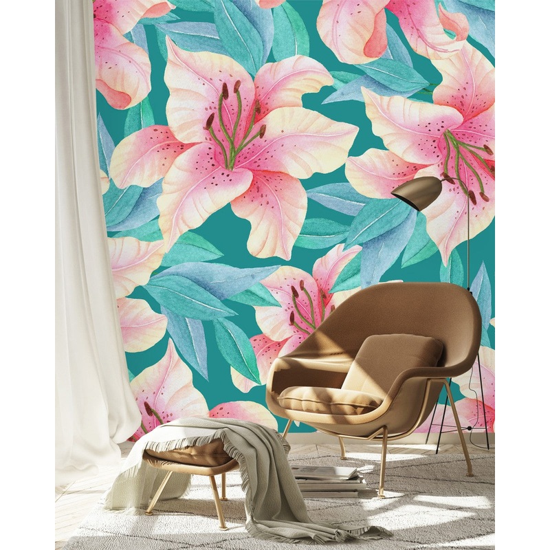 Stylish Modern Pink Lilies Wallpaper