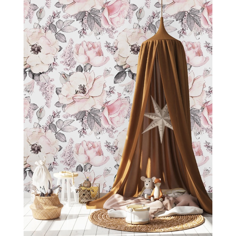 Vintage Pink Flowers Wallpaper Mural