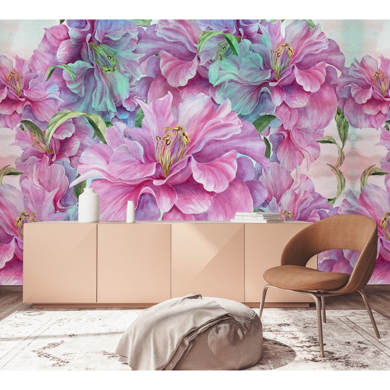 Voguish Large Pink Flowers Wallpaper Chic