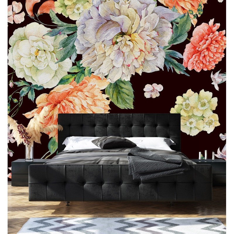 Voguish Modern Dark Wallpaper with Peonies