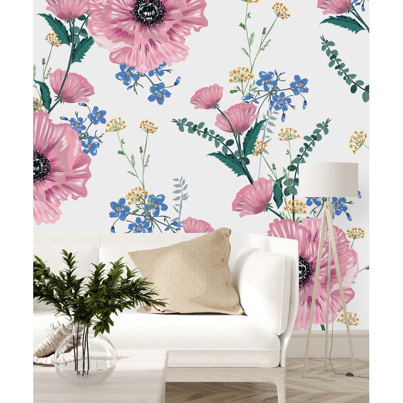 Voguish Modern Pink Poppies Wallpaper