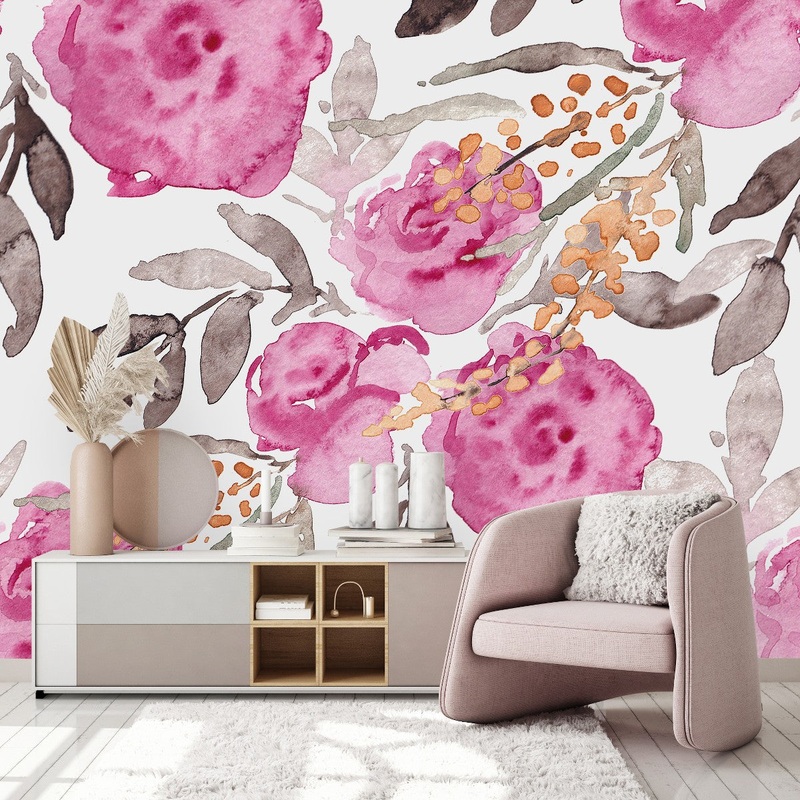 Water Colored Pink Flowers Wallpaper