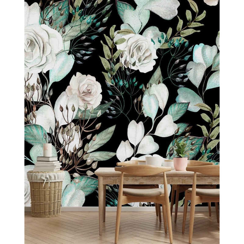 White Roses on Dark Wallpaper