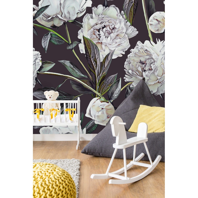 White Vintage Peonies Wallpaper Mural